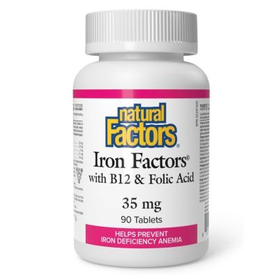 Natural Factors Iron 35mg with Vitamin B12&Folic Acid x 90 Tablets