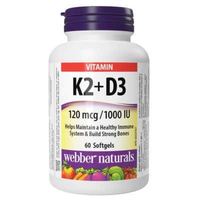Webber Naturals Vitamin K2 and D3 120mcg / 1000 IU x 60 Softgels