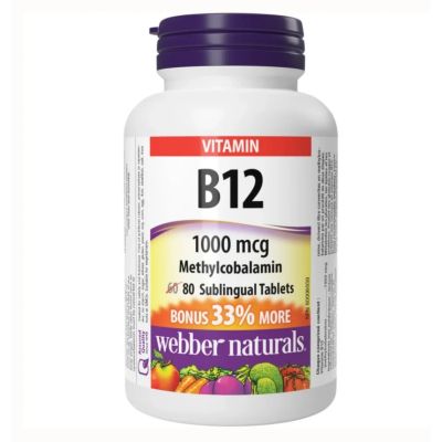 Webber Naturals Vitamin B12 1000mcg (Methylcobalamin) x 80 Sublingual Tablets