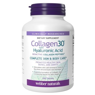 Webber Naturals Collagen30 with Hyaluronic Acid Bioactive Collagen Peptides x 180 Tablets